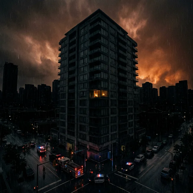City apartment building during power outage